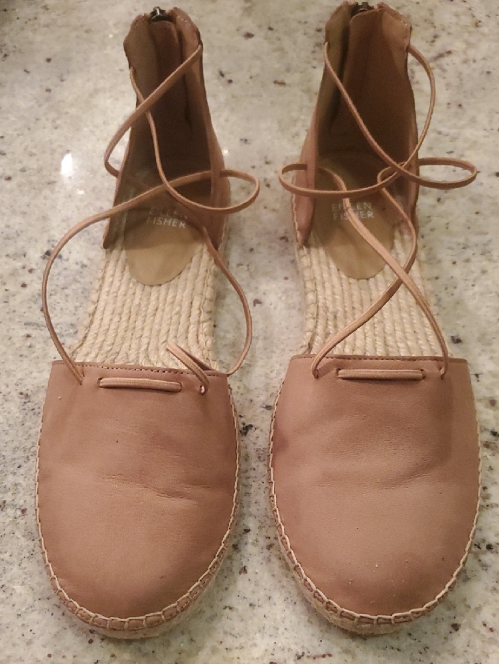 Eileen Fisher Nude Tan Leather Suede Espadrille Boho Sandals S 11 - Picture 6 of 6